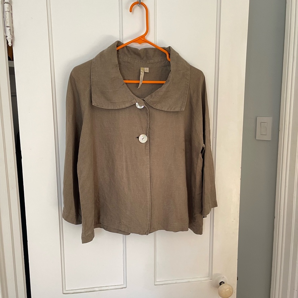 Olive Green Linen Swing Jacket Cardigan